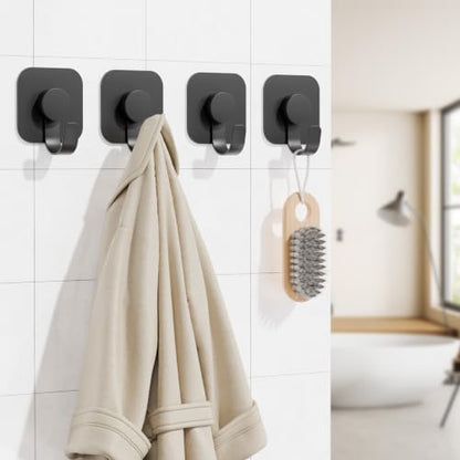 Aikzik 4 Pack Large Heavy Duty Wall Hooks - 26lb Max, Stainless Steel Adhesive Towel Hooks for Hanging Towel, Coat, Robe, Sticky Towel Holder for Wall Mount in Bathroom, Kitchen, Shower, Door - Black - color: Black