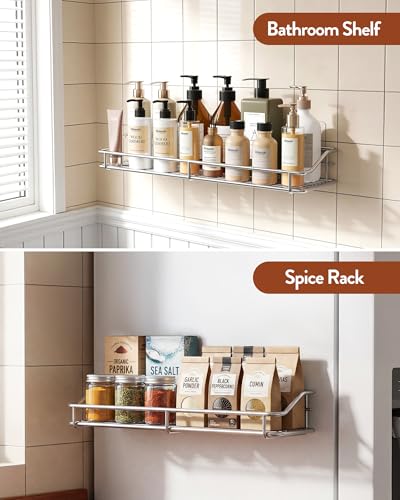 Orimade Bathroom Shelf Organizer Shower Caddy Storage Kitchen Rack with Traceless Transparent Adhesive No Drilling SUS304 Stainless Steel, 15.75 inch, Silver - color: Silver
