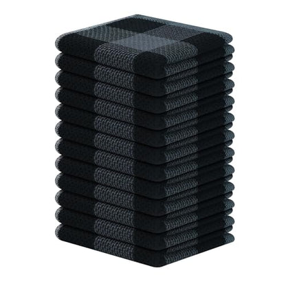 Homaxy 100% Cotton Check 12 Pack Dish Cloths, 12" x 12", Black & Grey | Waffle Weave, Plaid, Super Soft and Absorbent Dish Rags, Quick Drying, Multi-Purpose - color: Black & Grey, size: 12 x 12 - 12 Pack