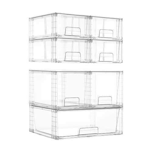 Vtopmart Clear Stackable Storage Drawers, 7 Pack Multi Size Set | Wide, Medium and Small Pull-Out PET Drawers for Flexible Organization, Stackable Storage for Cabinets, Closets, Pantry - style: 1 Wide+2 Medium+4 Small