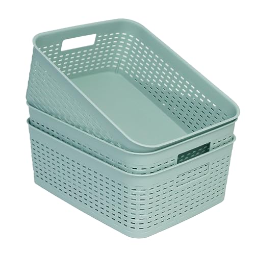 Soddeph Plastic Storage Baskets for Cabinets, Household Pantry Organization with Handle,Organizer Bins for Room,Bathrooms,Under-Sink,Kitchen (Green, M-3PACK) - color: Green, size: M-3PACK