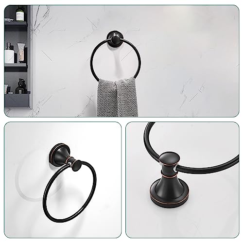 Hoimpro Oil Rubbed Bronze Bathroom Accessory Set, 4-Piece Wall Mount Hardware with Adjustable Towel Bar Rack, Towel Ring, Paper Towel Holder, Double Towel Hooks - color: Oil Rubbed Bronze