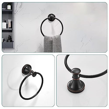 Hoimpro Oil Rubbed Bronze Bathroom Accessory Set, 4-Piece Wall Mount Hardware with Adjustable Towel Bar Rack, Towel Ring, Paper Towel Holder, Double Towel Hooks - color: Oil Rubbed Bronze