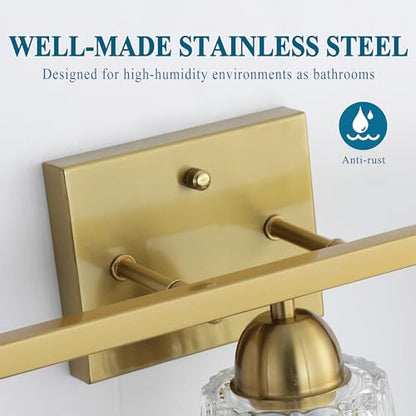 Mecgirn Stainless Steel Bathroom Vanity Light Over Mirror, 3 Light Brushed Gold Bathroom Light Fixtures with Textured Glass Shades, Modern Vanity Lighting Wall Mount - color: Brushed Gold, size: 3 Light