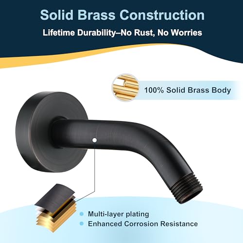BRIGHT SHOWERS Brass Shower Arm with Flange 6 Inch Wall Mounted Shower Pipe Arm Extension for Fixed Shower Head and Handheld Showerhead, Oil-Rubbed Bronze - color: Oil Rubbed Bronze, style: Basic 6 Inch