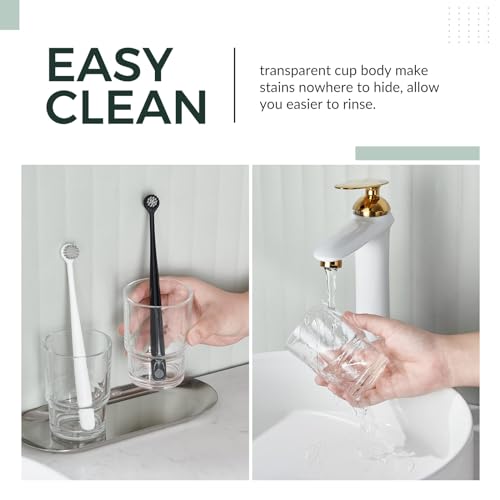 Aomasi Glass Toothbrush Holders for Bathroom Sink, 2 Pack, Transparent | Thickened Substantial Glassware, Bathroom Tumbler Cup for Daily Drinking Water, Easy to Clean, Toothbrush Holder Replacement - color: Transparent