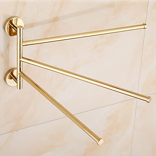 ZHOUXIAO Gold Brass Swing Out Towel Bar Holder Wall Mount/Polished Chrome Swivel Towel Rack for Bathroom or Kitchen, Metal Towel Bar Folding Arm Swivel Hanger Bathroom Storag 3Bars