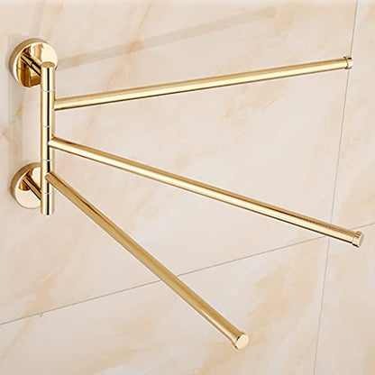 ZHOUXIAO Gold Brass Swing Out Towel Bar Holder Wall Mount/Polished Chrome Swivel Towel Rack for Bathroom or Kitchen, Metal Towel Bar Folding Arm Swivel Hanger Bathroom Storag 3Bars