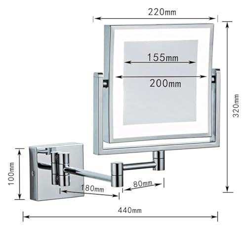 Wall Mounted Lighted Makeup Mirror Square Wall Mounted Double Sided 1X/3X Magnifying Mirror Rotation Extension Bathroom Mirror(Nickel,Hardwired) - color: Nickel
