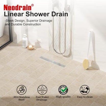 Neodrain 18" Linear Shower Drain, Brushed 304 SS Bathroom Linear Drain,cUPC | Brushed Nickel Shower Drain with Quadrato Grate& Adjustable Feet, Long Rectangle Shower Floor Drain in Bathroom, Balcony etc - color: Brushed Nickel, size: 18 In