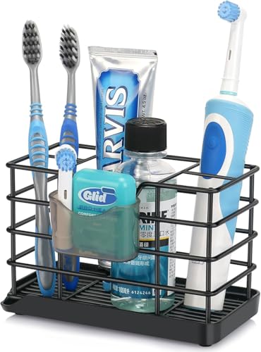Toothbrush Holders for Bathroom,Black,Stainless Steel,Detachable,Tray,5 Slot - size: Large