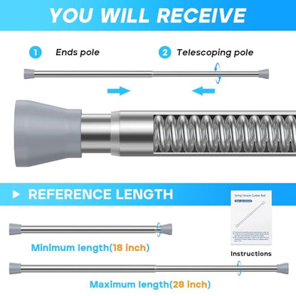 Tension Rod 16 to 26 Inch Sliver Tension Curtain Rod No Drill Spring Tension Rod 2pack Small Tension Rod for Cupboard Closet Bookshelf Diy Projects Wardrobe Spring Loaded Curtain Rods - color: Silver, size: 16-26 inch 2pcs