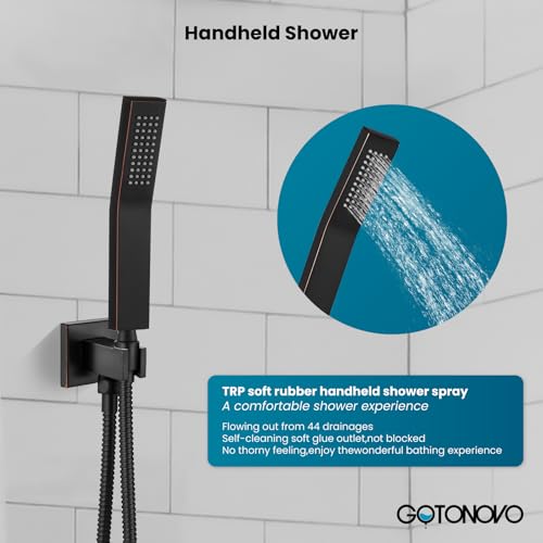 gotonovo Ceiling Shower System with Handheld Oil Rubbed Bronze,10 inch Head | Ceiling Mount Bathroom Shower Faucet Set,SUS304 Rainfall Head and Handle Set Combo,Brass Valve Trim Kit,All Metal - color: Bronze, size: 10 inch Head