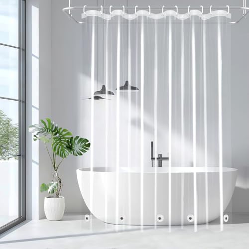 EurCross 9G Clear Shower Curtain Liner 72 x 78 inches Long with 5 Magnet Weights, Heavy Duty Weighted Premium PEVA Plastic Shower Curtain Liner for Bathroom, Without Hooks - color: Clear, size: 72"W x 78"L (Pack of 1)