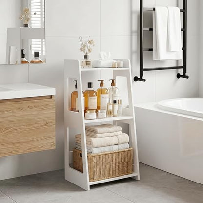 3-Tier Bathroom Ladder Shelf Freestanding, 12.6" W x 26" H, PVC | White Floor Shelves, Small Bookshelf, Nightstand, for Home Study, Laundry Room, Open Display Rack, 11.8" Deep - size: 11.0”D x 12.6”W x 26”H
