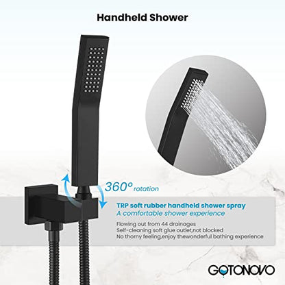 gotonovo Rainfall Bathroom Shower System Rain Shower Head and Handle Set Wall Mounted Shower Complete Combo Solid Brass Pressure Balancing Shower Mixer Valve 8 Inch Matte Black - color: Matte Black, size: 8 Inch