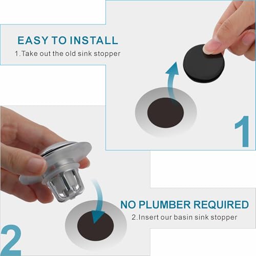 WELSAN Brushed Nickel Sink Stopper Bathroom Drain 1 1/8"-1 1/2", 2 Pack | Bathroom Sink Stopper Replacement, Universal Pop-Up Drain Stopper Plug Strainer with Hair Catcher, Anti-Clogging Design - color: Brushed Nickel-2