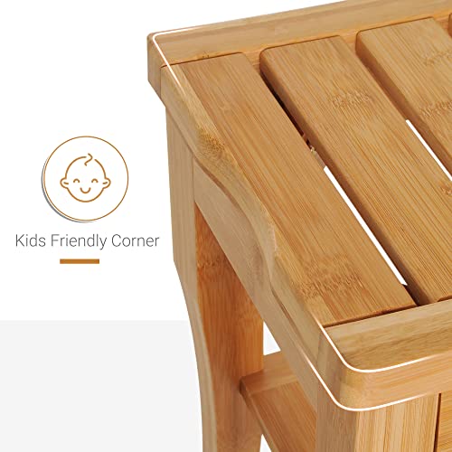 HOMCOM Long Bamboo Shower Bench Seat, 20" Tall Wooden Spa Shower Stool | Underneath Storage Shelf, Shoe Organizer