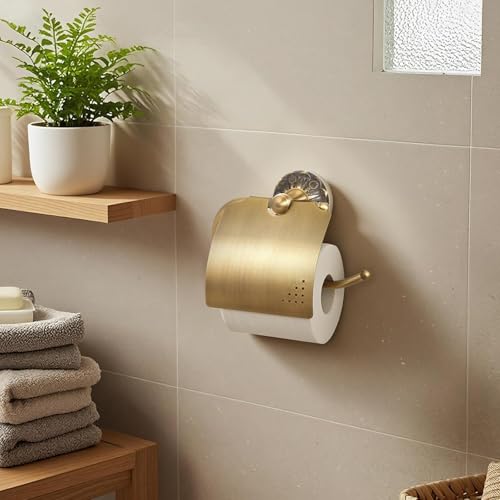 2 Pieces Set Antique Brass Toilet Paper Holder Retro Brass Hand Towel Ring Tissue Roll Paper Hanger Bathroom Hardware Wall Mounted Vintage Bathroom Accessories (with Cover) - style: with Cover