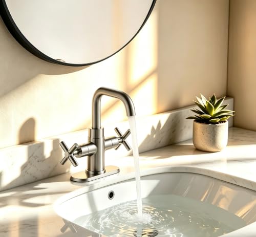 Bathroom Sink Faucet, 4 Inch Single Hole or 3 Hole Centerset Vanity Faucet, 2-Handle Handle Single Hole Bahroom Sink Faucet, Pop Up Drain Oil Rubbed Bronze Finish DF-1265CCH-ORB - color: Brushed Nickel