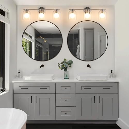 WOSHITU Bathroom Vanity Light Fixtures: 23.3 Inch Modern Brushed Nickel Bathroom Vanity Lights Over Mirror with Clear Glass Shade, 3-Light Farmhouse Vanity Lights Fixture - color: Brushed Nickel, size: 3-light