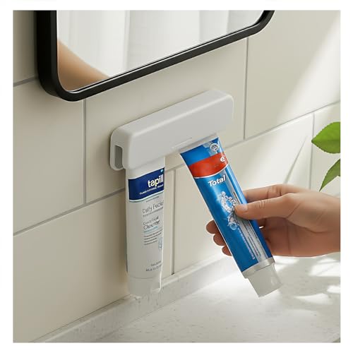 Toothpaste Holder, Toothpaste Wall Holder for Bathroom, Tooth Paste Hanger | JM.JEEMI Wall Mounted Toothpaste Clips, Tooth Paste Organizers Round Gripper for Shower - Adhesive, White, Large - size: Large_Rd
