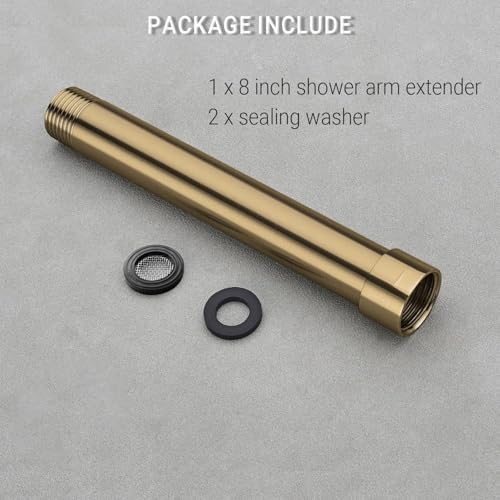 Shower Arm Extender 8 Inch Straight Extension Pipe Arm for Rainfall and Handheld Shower Head, Female to Male NPT 1/2 Inch, Brushed Gold - color: Brushed Gold, style: 8-Inch