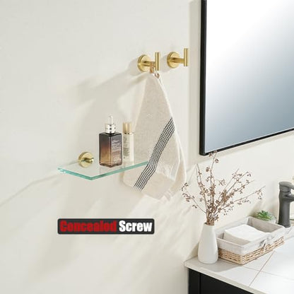 JQK Bathroom Glass Shelf Gold, Tempered Glass Shower Storage 8 by 5 inches, 304 Stainless Steel Brushed Gold Wall Mount, TGS101L8-BG - color: Gold, size: 8 Inch (1 Pack)