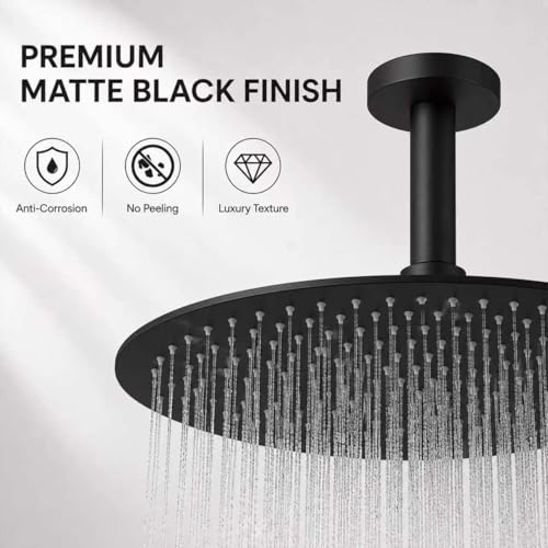 16 Inch Rainfall Shower Head, BSTIIU Stainless Steel Round Shower Head, Extra Large Ceiling Mount Shower Head, Matte Black - color: Matte Black, size: 16-Inches, style: Round