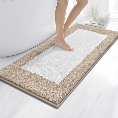 anllugs Bathroom Rugs, 24" x 60" Soft Bath Rugs, Beige & White | Non-Slip, Super Absorbent, Machine Washable, Quick Dry, Bath Mats for Shower and Bathtub, TPR Backing - color: Beige & White, size: 24" X 60"