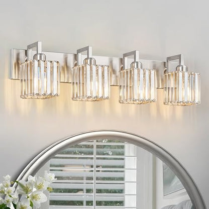 Modern Bathroom Vanity Light 4-Lights Brushed Nickel Vanity Light Crystal Wall Light Bathroom Light Fixtures - color: Nickel Crooked, size: 4-light