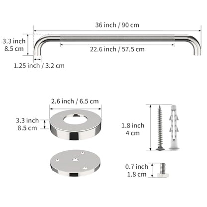36 Inch Polished Chrome Shower Grab Bar with Anti-Slip Knurled Grip | YuanDe Stainless Steel Bathroom Grab Bars,Shower Handrail Support, Handicap Elderly Balance Assist Handles-2Packs - color: Chrome, size: 36inch-2Pack