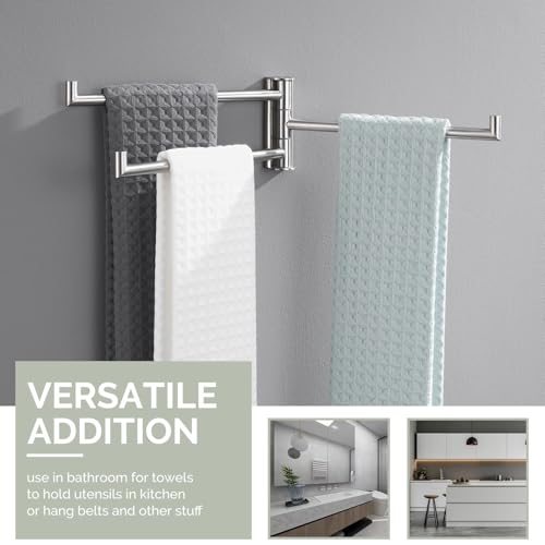 Angle Simple Swivel Hand Towel Holder 3 Bars, Brushed Nickel, 9.84" | SUS304 Stainless Steel Bathroom Kitchen Towel Rack Hanger, Fold Flat to the Wall, Screws Mount - color: Brushed Nickel