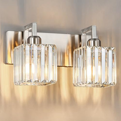 Modern Bathroom Vanity Light 2-Lights Brushed Nickel Vanity Light Crystal Wall Light Bathroom Light Fixtures - color: Nickel Crooked, size: 2-light
