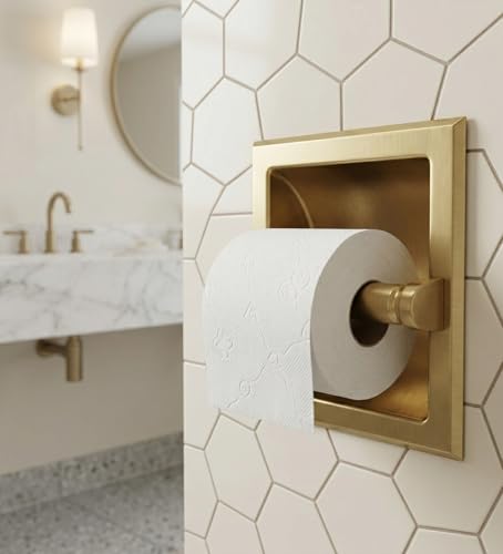 Brushed Brass Recessed Toilet/Tissue Paper Holder All Metal Construction - Mounting Bracket Included: 10821 - color: Brushed Brass