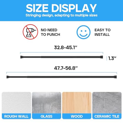 Tension Curtain Rod Black 1PCS Tension Rods for Windows 30 to 64 Inch Spring Curtain Rod Adjustable Tension Rod Tension Curtain Rod of Bathroom Window Curtain Rod Closet rod Kitchen rod Wardrobe - color: Black, size: 30-64 inch 1pcs