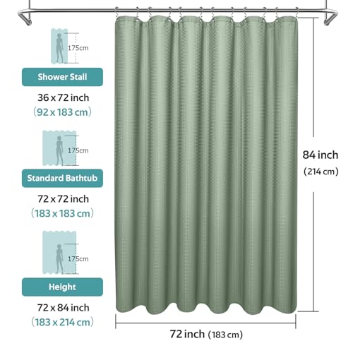 3 in 1 Shower Curtain Set, Waffle Shower Curtain and Liner Set with 12 Double Sided Shower Curtain Hooks, 258GSM Luxury Weighted Cloth Shower Curtains for Bathroom, 72 W x 84 H, Sage Green - color: Sage Green, size: 72"W x 84"L (Pack of 1)