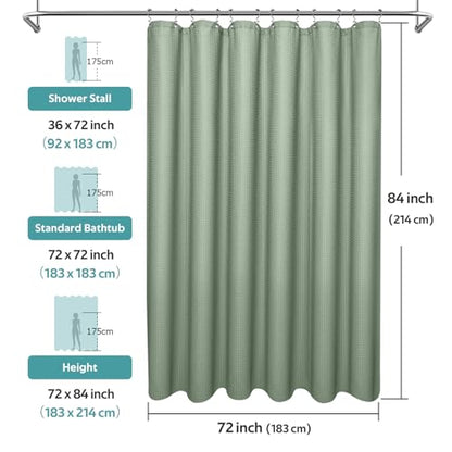 3 in 1 Shower Curtain Set, Waffle Shower Curtain and Liner Set with 12 Double Sided Shower Curtain Hooks, 258GSM Luxury Weighted Cloth Shower Curtains for Bathroom, 72 W x 84 H, Sage Green - color: Sage Green, size: 72"W x 84"L (Pack of 1)