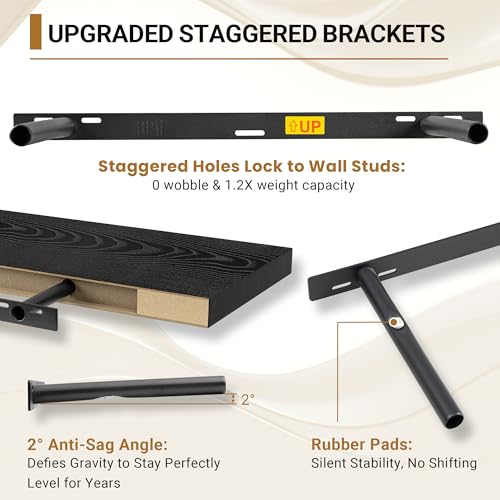 Vivelove Black Floating Shelves 36 Inch, 12 Inch Deep, Set of 2 | Invisible Brackets, Easy Mount Shelf with Hardware Kit, for Bathroom Bedroom Living Room Kitchen, Engineered Wood - color: Black, size: 35.4”wx12”dx1.5”h