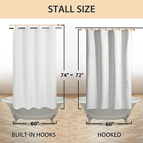 River Dream No Hook 60" Width Shower Curtain Microfiber - Soft Fabric Shower Stall Curtain Hotel Grade, Waterproof & Machine Washable, White, 60x74 - color: White, size: 60"W x 74"L (Pack of 1)