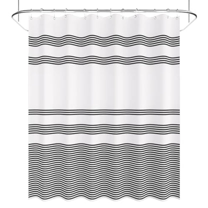 AmazerBath Shower Curtain, Washable Cloth Black Shower Curtain Sets with 12 Shower Curtain Hooks, Fabric Rustic Black and White Striped Curtain, Farmhouse Bathroom Curtains, 72x72 Inches - color: A- Black Stripe +12 Metal Hooks, size: 72"W x 72"L (Pack of