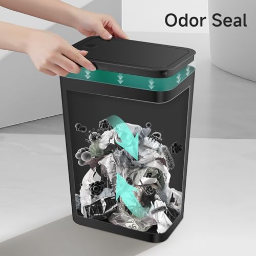 TIPGO Bathroom Trash Can with Lid, 4 Gallon / 15 Liter Small Garbage Can, Press Top Bin, Plastic Wastebasket with Pop-Up Lid for Bedroom, Living Room, Office (Black) - color: Black,1 Pack