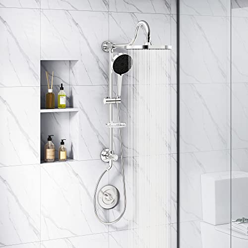 Tearel 9 Inches Rainfall Shower Head and Handheld Showerhead Combo Shower System with Slide Bar, Chrome - color: Chrome