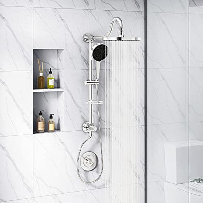 Tearel 9 Inches Rainfall Shower Head and Handheld Showerhead Combo Shower System with Slide Bar, Chrome - color: Chrome