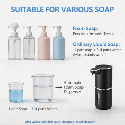 2-Pack Automatic Foam Soap Dispenser – USB Rechargeable Smart Hand Soap Dispenser with 4-Level Adjustable, 380mL Wall Mounted or Countertop, IPX5 Waterproof, for Bathroom Kitchen (Black) - color: Black2