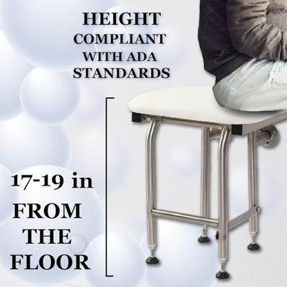 Padded Shower Seat with Legs, Heavy Duty Shower Chair for Elderly & Disabled, 400lbs, 304 Stainless Steel | Folding, Wall Mounted, 24'x16' - size: 24 x 16"