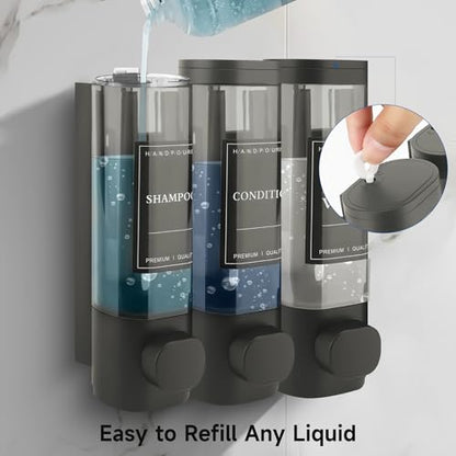 Shampoo and Conditioner Dispenser, 3 Chamber 300ml, Wall Mounted, Gray | Shower Soap Dispenser, Refillable Hand Soap Dispensers, Body Wash Dispenser for Bathroom, Kitchen, Hotel, Home - color: Gray, size: 3 Chamber