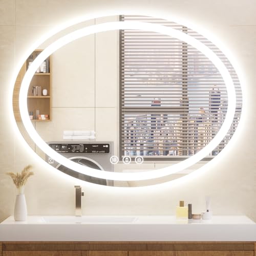 48"x36" Oval LED Mirror for Bathroom,Lighted Bathroom Vanity Mirror with Lights - Anti-Fog,Front Light and Backlit, Dimmable, 3 Colors,Mirror with Touch Sensor,Espejos para Baños - color: White Oval B, size: 48"L x 36"W