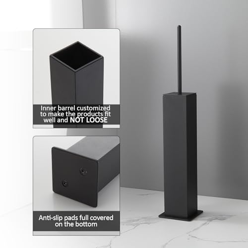 BGL Toilet Brush with Holder Set Matte Black Aluminium Standing for Bathroom Toilet Bowl Cleaner Brush and Holder Set, Square Design - color: Matte Black-standing