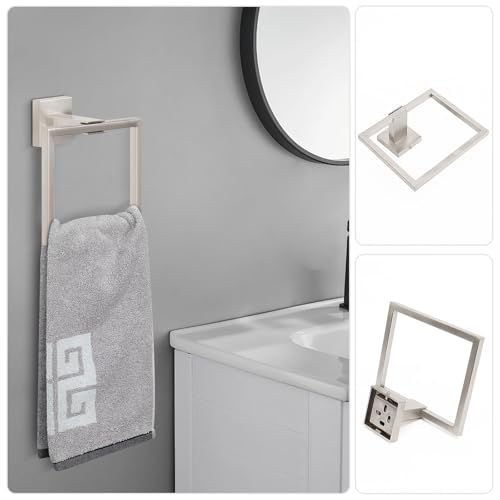 NearMoon 5 Pieces Bathroom Hardware Set 304 Stainless Steel, Square Towel Rack Kit - 24" Towel Rod + Towel Ring + Toilet Paper Holder + 2 Robe Hooks, Wall Mounted Bath Accessories (Brushed Nickel) - color: Brushed Nickel
